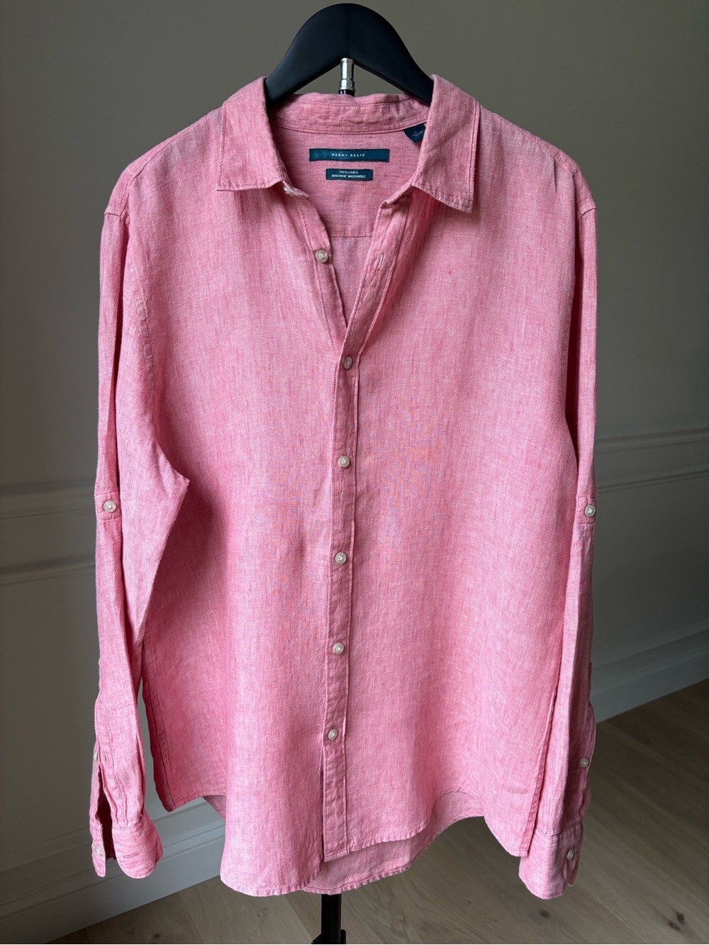 Perry Ellis Men's Coral Pink Linen Button-Down Shirt